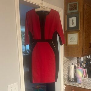 Gabby Skye Red and Black Long Sleeve Dress